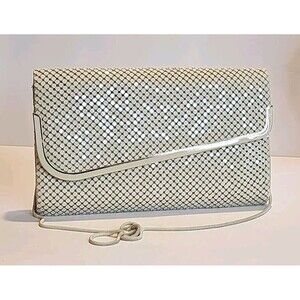 vintage ELKA Handbag Shoulder Purse Ivory Metal Mesh 60's W/ Hide Away Strap